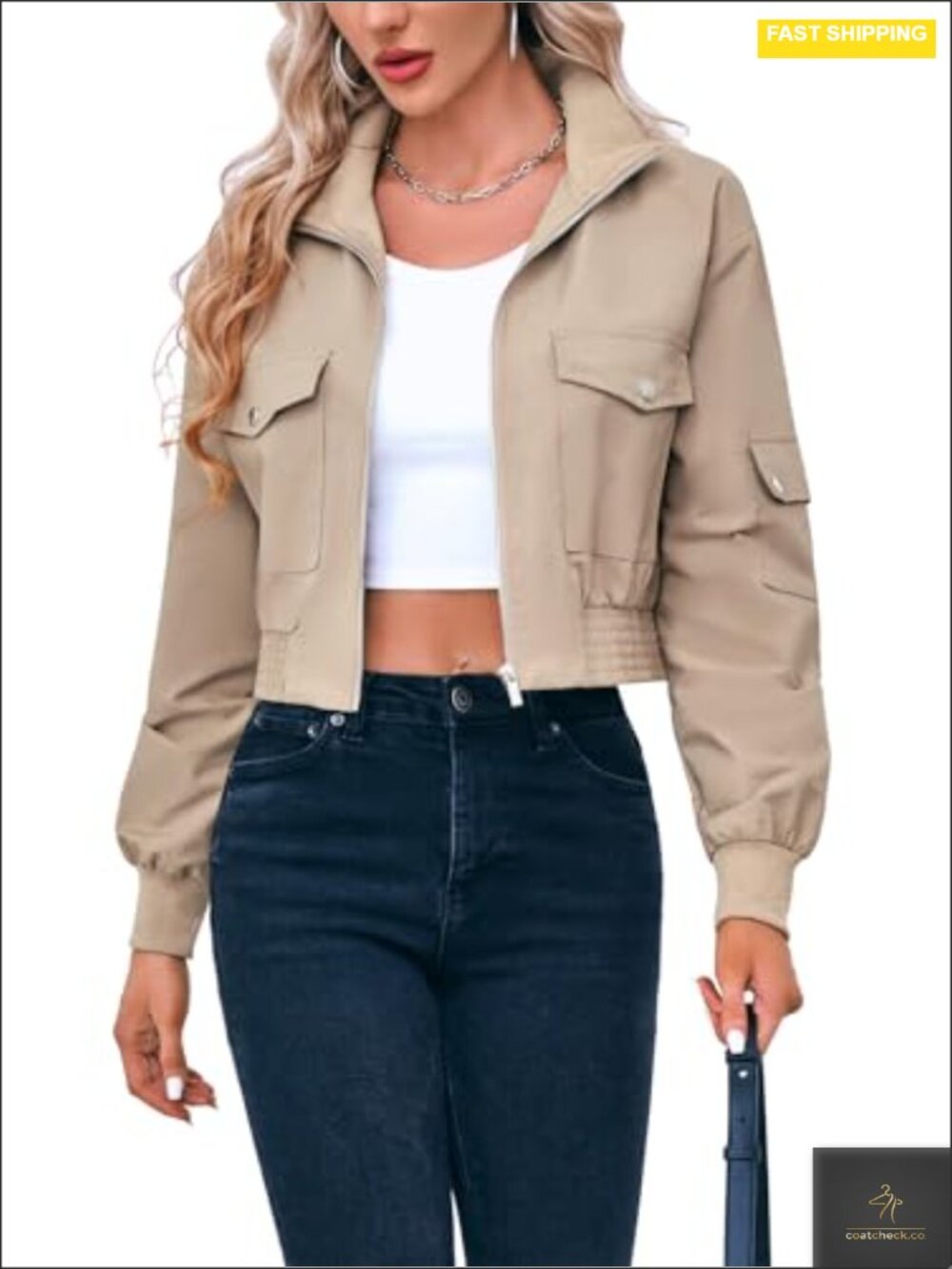 Women's Cropped Bomber Jacket Lightweight Zip Up Short Coat